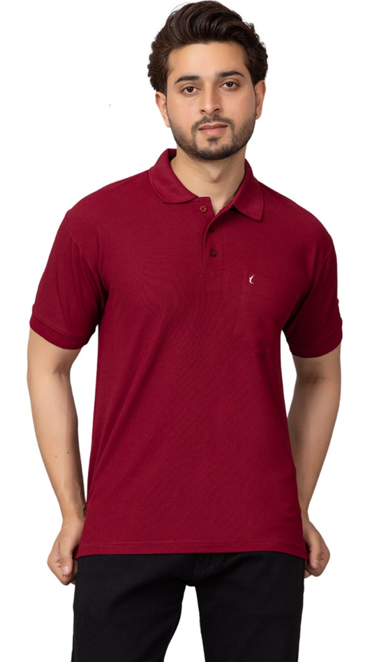 Everyday Comfort Short Sleeve Polo with Pocket Maroon