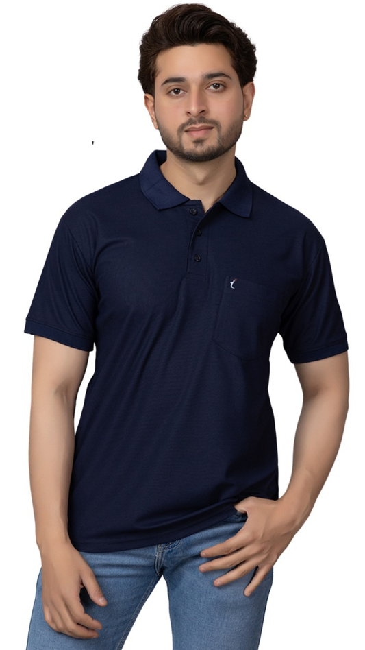 Everyday Comfort Short Sleeve Polo with Pocket Navy Blue