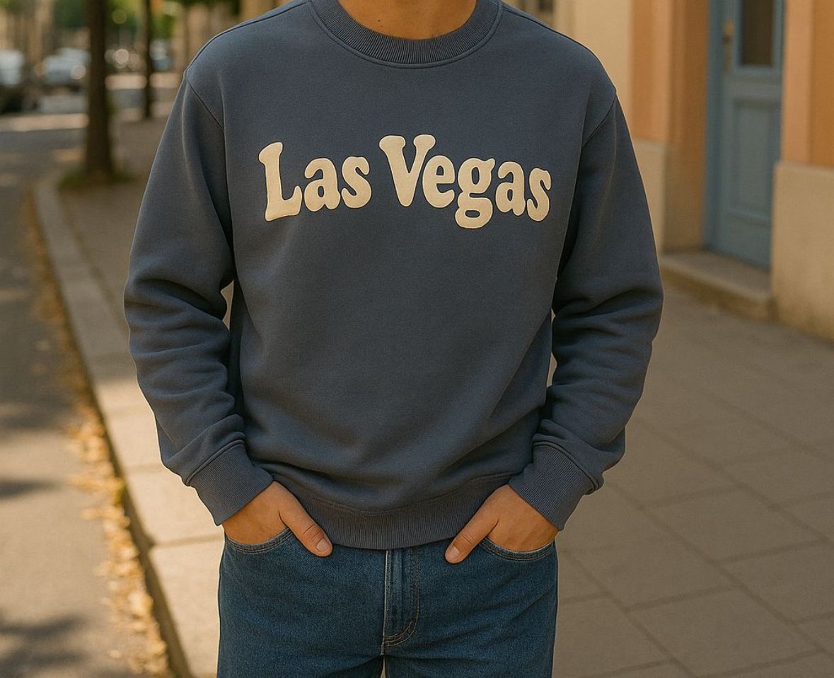 Gray “Las Vegas” Sweatshirt – Minimal Tone, Maximum Street Style