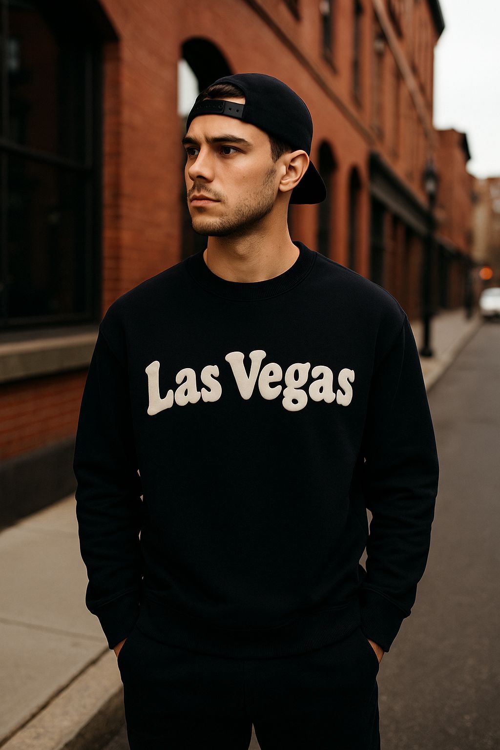 Black “Las Vegas” Sweatshirt – Sleek City Vibes, All-Season Style