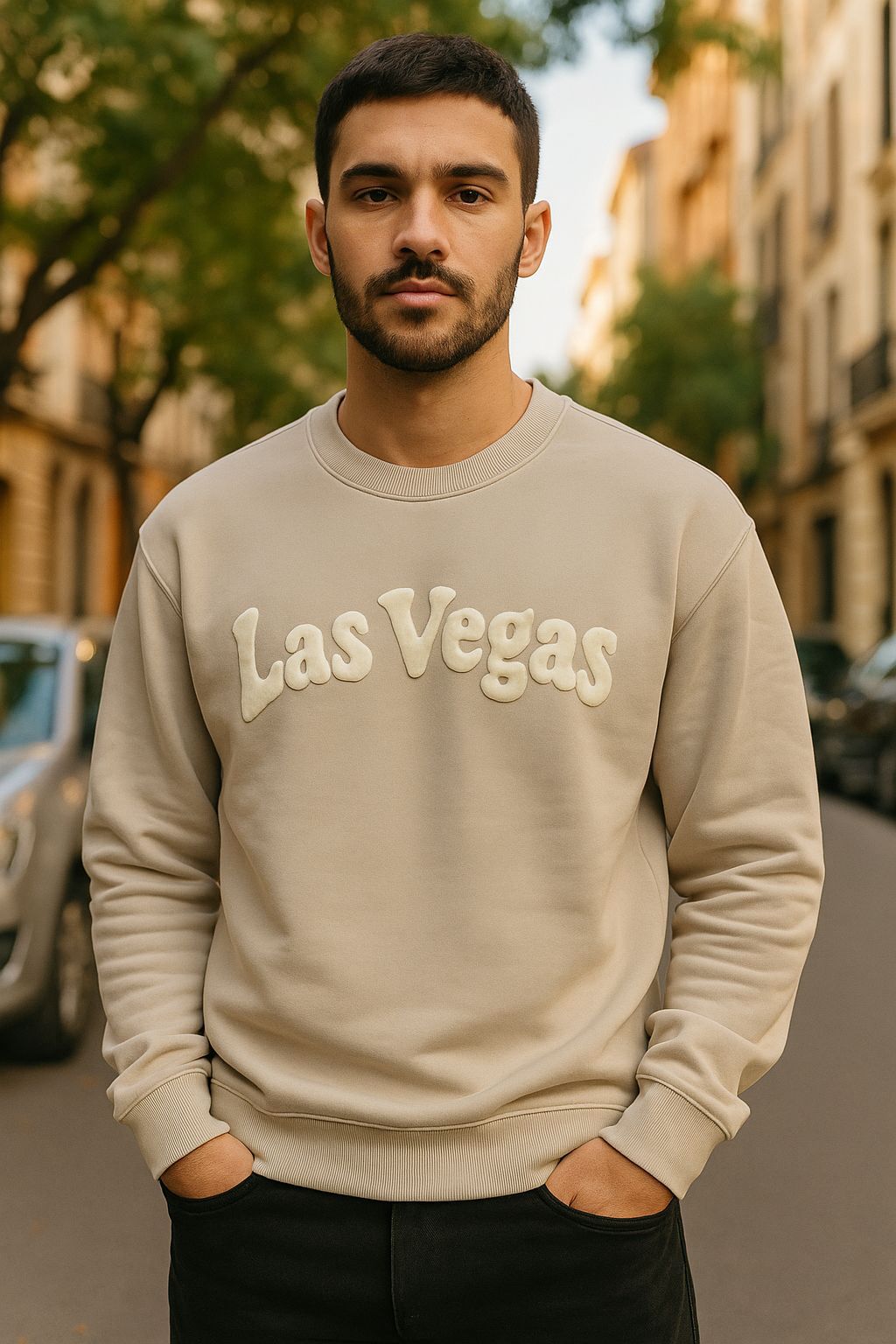 Beige “Las Vegas” Sweatshirt – Clean Minimalism Meets Street Style